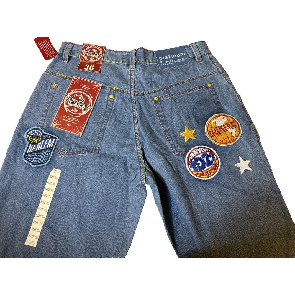 Vintage FUBU Platinum Classic Harlem Globetrotters Jeans Men 36 NWT Y2K Patches